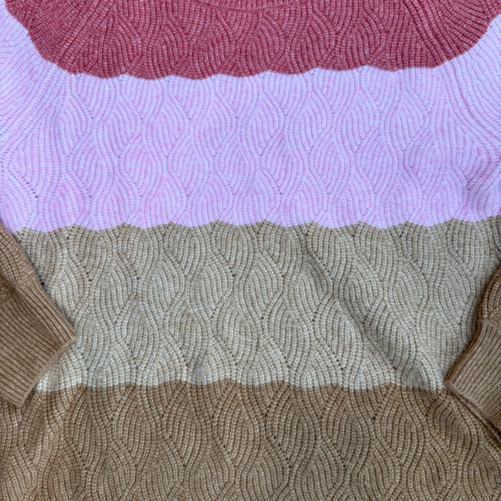 Talbots XL Striped Color Block Pink & Beige Soft Crew Neck Sweater - Picture 6 of 6